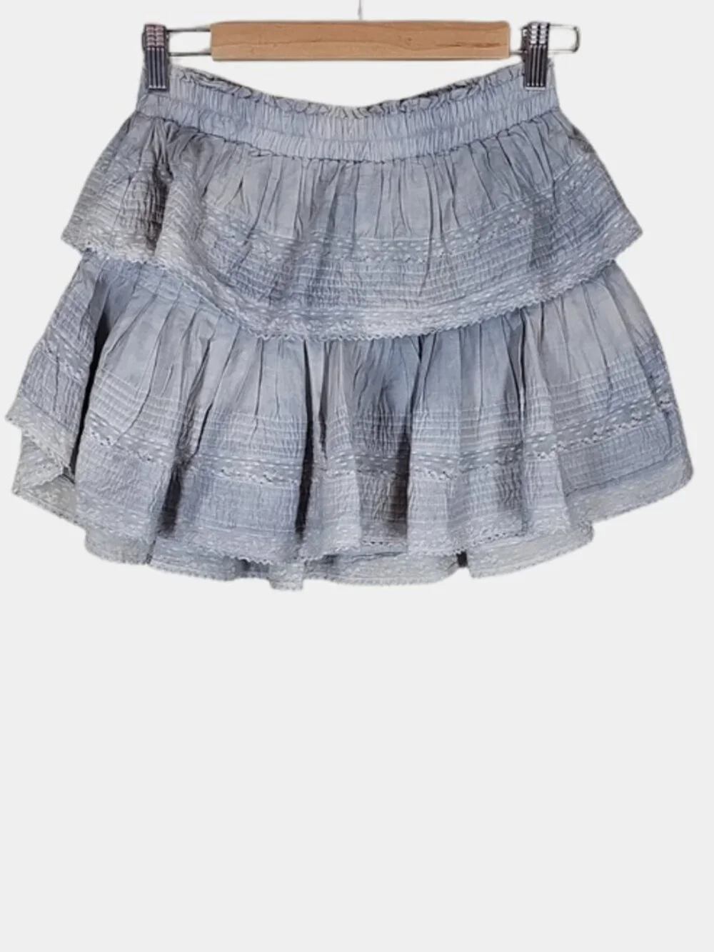 NWT LoveShackFancy Ruffle Mini Skirt S Washed Denim Cottagecore Coquette Boho